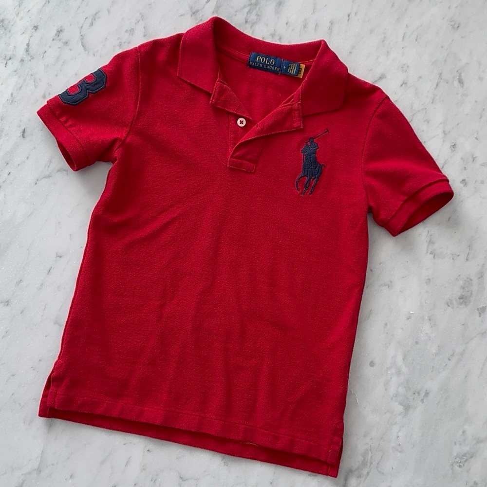 Boys 6 Red Polo by Ralph Lauren Big Pony Navy and Crimson Short Sleeve Collared